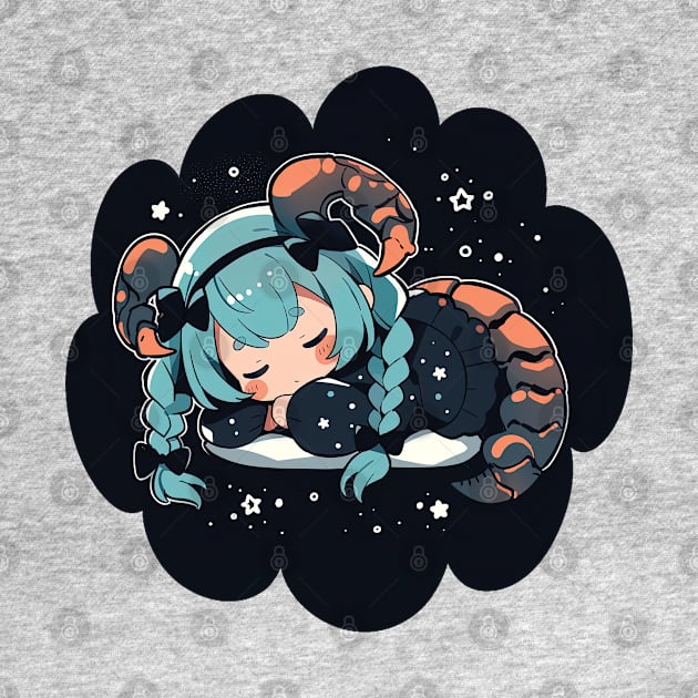 Adorable Anime Chibi Scorpio Zodiac Sleeping Little Astro Girl by The Little Store Of Magic